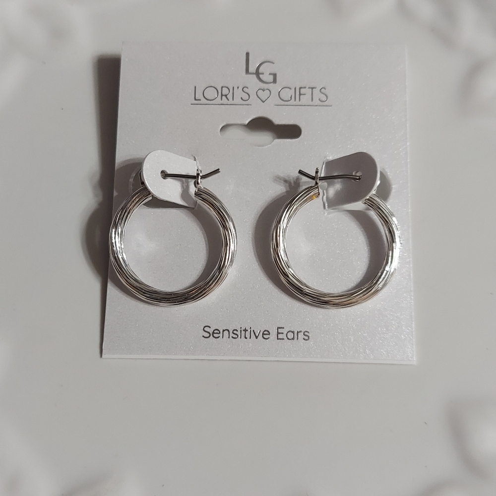 'Sensitive Ears' Textured Silver Tone/'1' Inch Textured Hoop Earrings